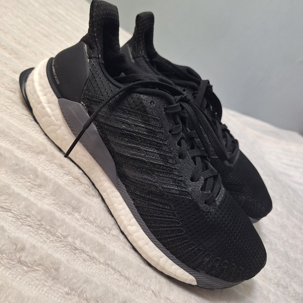 Adidas Solar Boost Running Sneaker Shoes Mens 7 Black White Striped Mesh